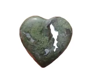 批发大绿色大理石苔藓玛瑙蓬松心形水晶宝石装饰抛光光泽涂层心形礼品