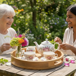 Plateau de service classique en bois antique |   Poignées en laiton de conception hexagonale |   Boisson au thé, vaisselle de table pour le petit-déjeuner - Product Image 5