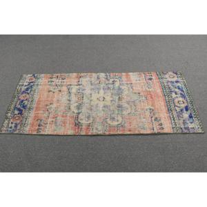 Alfombra Vintage de 2.2x5.4 pies, Alfombra Turca de Lana con Diseño Floral Azul - Product Image 3