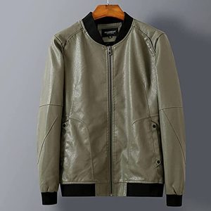 Casual PU Leather <b>Jacket</b> with Baseball <b>Collar</b> Slim Version Canvas Fabric Long Length for Winter Season - Product Image 5