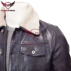 Chaqueta de camionero de cuero azul marino con estilo clásico para hombre, ropa de abrigo personalizable para invierno de alta calidad - Product Image 4