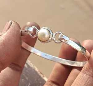 Sterling Silver Plated <b>Boho</b> Interlock Pearl Stone Vintage Bahamian Bangle Stackable Adjustable <b>Bracelet</b> Women Fashion Jewelry - Product Image 2