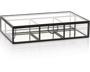 Luxury Brass Frame Glass Storage <b>Box</b> With Dividers Tea Bag Organizer Modern Desktop Cosmetic Makeup Jewelry Display <b>Box</b> Holder - Product Image 3