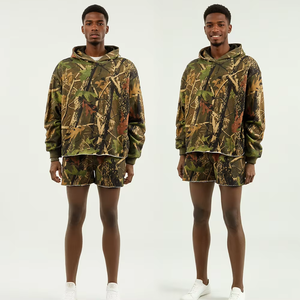 Cotton <b>Camo</b> Stylish Mens <b>Shorts</b> Sets OEM Oversized Design Breathable Baggy Fit Hoodie Set - Product Image 3