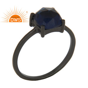 แหวนพลอยคอรันดัมสีฟ้าธรรมชาติสีเงินสเตอริงแหวนวางซ้อนกันได้เครื่องประดับที่กำหนดเองสำหรับผู้หญิงของขวัญสำหรับเธอ - Product Image 1