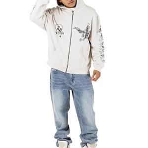 Venta al por mayor Heavyweight Vintage Oversized zip up Hoodie Hombres 500Gsm Transpirable Fleece Acid Wash HOODIE - Product Image 6