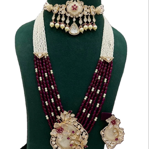 Collier ras du cou Rani Haar multicouche avec perles Kundan et rubis avec boucles d'oreilles artisanales - Product Image 1