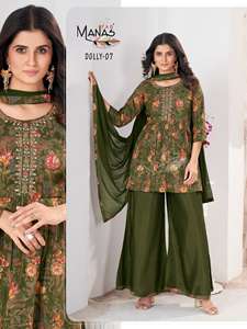 Kurti imprimé scintillant pur de qualité d'exportation indienne avec pantalon et Dupatta avec broderie travail achats en ligne Inde femme mode - Product Image 4