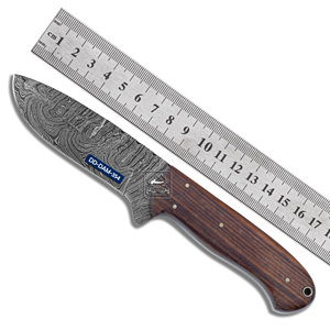 Cuchillo de Caza Personalizable Hecho a Mano DD-DAM-353 con Hoja de Acero de Damasco, Mango de Madera de Palisandro Exótica y Funda de Cuero Repujado - Product Image 2