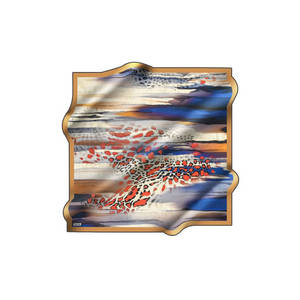 Écharpe carrée en soie bleu beige avec motif - Product Image 1
