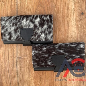 Cartera de cuero de piel de vaca, bolso de mano con pelo en piel oculta, bolso de mano de cuero de becerro, bolso de mano para mujer occidental - Product Image 1