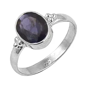 Elegant 925 Sterling <b>Silver</b> Oval Iolite Ring Claw Set Certified Classic Gemstone Jewelry for <b>Women</b> Engagement Style - Product Image 2