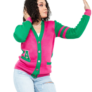 AKA Alpha kappa Alpha Pull cardigan en tricot brodé et coloré personnalisé pour la fraternité de sororité Pull universitaire unisexe - Product Image 2