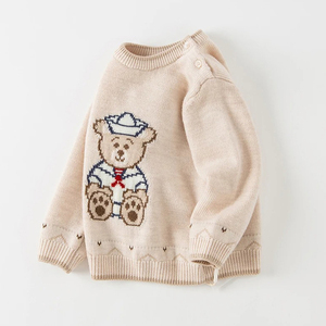 Prendas de punto unisex con logotipo personalizado al por mayor 100% algodón orgánico Patchwork cuello redondo niños suéter de punto OEM/ODM disponible - Product Image 3