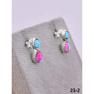 Southwest-Inspired Cotton Candy Turquoise & Sterling <b>Silver</b> <b>Stud</b> Earrings Water Drop Shape with Bezel Setting - Product Image 2