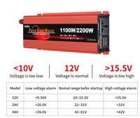 Convertisseur de courant HOULI 2000W monophasé à onde sinusoïdale pure DC 12V/24V/48V/60V AC 110V/220V, efficacité 90%, 50/60Hz, pour voiture et appareils électroménagers