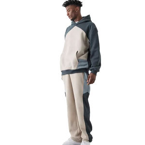 Custom Heavyweight 600GSM Cotton Fleece Baggy Hoodie and Sweatpants Set Men Tracksuit <b>Colour</b> <b>Block</b> Sweatsuits Tracksuits Men - Product Image 3