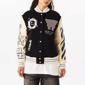 2025 <b>Women</b> Letterman <b>Jackets</b> All Satin Polyester Hot <b>Bomber</b> Style Ladies Casual Baseball <b>Jackets</b> 2025 New Designs - Product Image 3