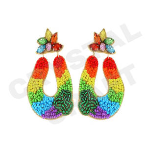 Boucles d'oreilles en perles multicolores pour femmes Patriotic Memorial Day Orange White Blue Color Fabric Material - Product Image 1