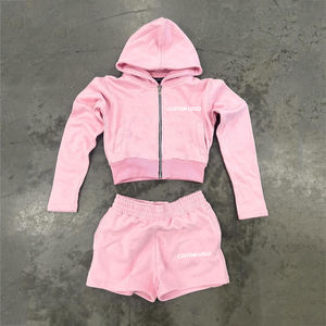 Conjunto de ropa de verano con capucha y pantalones cortos para mujer Estilo de cremallera completa Logotipo personalizado Impresión o logotipo bordado - Product Image 2