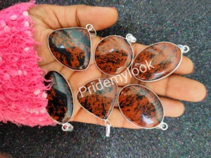 Collier bohème plaqué argent 925, obsidienne rouge acajou naturelle, serti de pierres, pendentif de qualité supérieure en laiton, vente chaude - Product Image 6