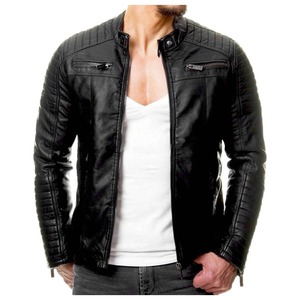Chaqueta ajustada con cremallera para motocicleta informal a prueba de viento para hombre de estilo callejero de lona de cuero genuino personalizada hecha en fábrica - Product Image 4