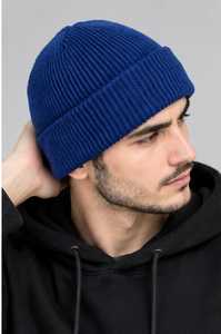 Blue Knitted <b>Beanie</b> <b>Hat</b> <b>Men</b> Solid Color Winter Warm Cap Casual Style 100% Wool Handmade <b>Beanie</b> 56-58CM Head Cycling Beach - Product Image 5