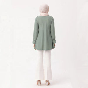 Turkey <b>Women</b> Pleated Muslim Blouse Elegant <b>Long</b> Sleeve Crew Neck Tunic Shirts <b>Tops</b> Blouse - Product Image 6