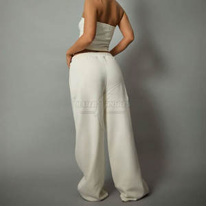 Ensemble streetwear pour femmes, sweat-shirt court d'hiver avec pantalon ample, 100% coton, épaules tombantes, ensemble 2 pièces - Product Image 5