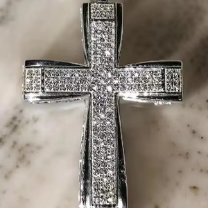 Collar de Plata de Ley 925, colgante de Cruz de Jesús de diamante creado en laboratorio, colgante de Cruz de Jesús, colgante de Cruz de Jesús - Product Image 1