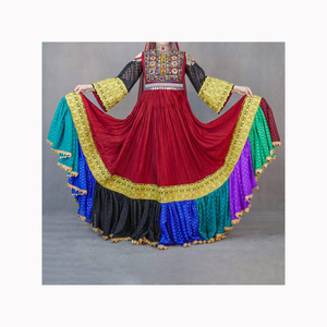 Venta al por mayor tradicional afgano hecho a mano de las mujeres vestido de terciopelo afgano bordado de seda y algodón ropa de fiesta y boda - Product Image 1