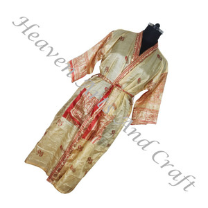 KL016 Beautif Vintage Silk Sari Kimono Robe de femme faite à la main avec poètes et ceinture pour vêtements de nuit - Product Image 5