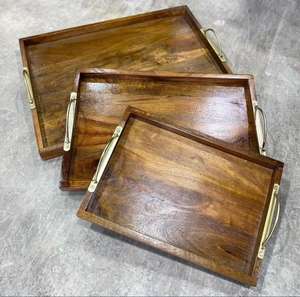 Bandeja de Madera para Servir con Asa de Metal, Precio de Fábrica al por Mayor, Bandeja de Ramadán para Vajilla, Decoración del Hogar - Product Image 2