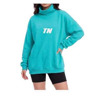 Sweat-shirt décontracté pour femme à col montant avec lettres brodées sur le devant, logo couleur personnalisé, en tissu polaire de coton - Product Image 3