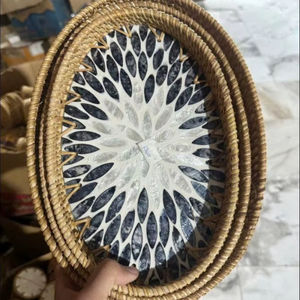 Plateau de service en bambou écologique en gros, tissé à la main en rotin, design carré et rectangulaire - Product Image 1