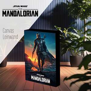 Tableau sur toile lumineux The Mandalorian Nightfall avec cadre en bois noir - Product Image 1