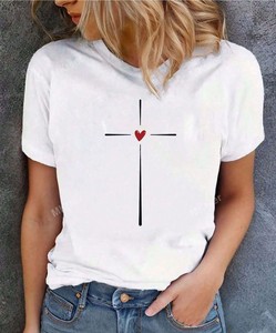 Camiseta de Algodón 100% para Mujer, Estampada, Linda, Veraniega, Ecológica, con Cuello Alto, de Secado Rápido, Transpirable, para Uso Diario - Product Image 1