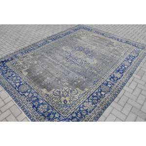 Alfombra Turca de 7.9x10.5 pies, Alfombra Vintage Extra Grande, Alfombra Floral Azul Grisácea - Product Image 2
