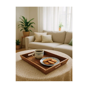 <span class=keywords><strong>Plateau</strong></span> <span class=keywords><strong>de</strong></span> service en bois rustique avec poignées, <span class=keywords><strong>plateau</strong></span> ottoman décoratif pour le thé, le café et la décoration <span class=keywords><strong>de</strong></span> la maison <span class=keywords><strong>de</strong></span> style campagnard - Product Image 4