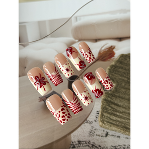 Faux ongles rétro rouge à pression, nail art vintage rouge avec icône musicale, chic et élégant - Product Image 2