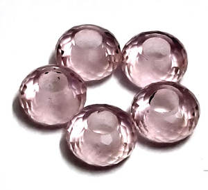 <b>Rose</b> <b>Quartz</b> Hydro 8mm Crystal Beads 14.5mm Rondelle Facet Big Hole Bead 5mm Drill Gemstone 13.5 Ct Large Hole <b>Bracelet</b> Strand - Product Image 5
