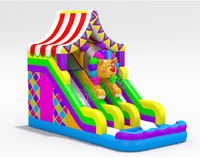 Aire de jeux gonflable à thème Carnaval Cirque avec toboggan aquatique double piste, piscine et échelle d'escalade, château gonflable pour fêtes