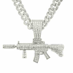 Collar con Colgante de Pistola Premium, Oro y Plata, con Diamantes Cultivados en Laboratorio de Corte Brillante, Cadena Cubana, Joyería de Lujo Estilo Hip Hop - Product Image 1