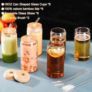 Gelas Kopi Es/Bir Kaca Borosilikat Tinggi Laris Manis dengan Tutup Bambu dan Sedotan - Product Image 4