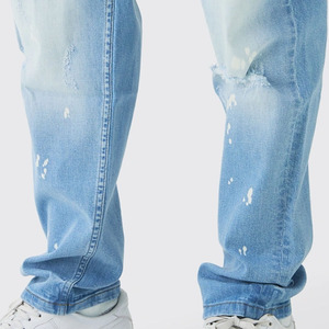 กางเกงยีนส์แฟชั่นสำหรับผู้ชายสีฟ้าอ่อนสำหรับผู้ชายกางเกงยีนส์สีหมึกสาดน้ำแบบเรียงซ้อนกัน - Product Image 6