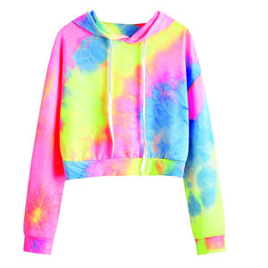 Sudadera con Capucha Corta Unisex Informal Teñida con Técnica Tie-Dye, Transpirable, Sudadera Corta Holgada para Mujer con Logotipo - Product Image 1