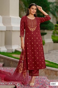 Pantalon Kurti en soie imprimé or avec dupata, couleur incroyable, Collection de 3 pièces, achats en ligne en inde, offre spéciale - Product Image 2
