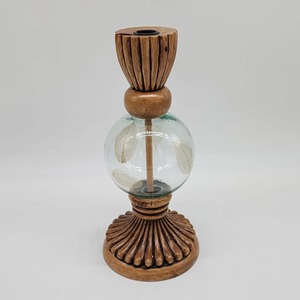 Porte-bougie en bois artistique avec boule de cristal, design unique pour la décoration de la maison, présentation sur table et cadeaux, vente en gros en provenance d'Inde - Product Image 1