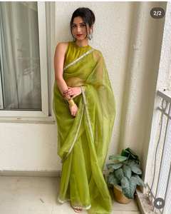 คอลเลกชันส่าหรีที่สวยงามได้รับความนิยมแบบใหม่พร้อมผ้าออร์แกนซอฟท์และกระจกแบบดั้งเดิมสำหรับงานปาร์ตี้ของผู้หญิง - Product Image 1