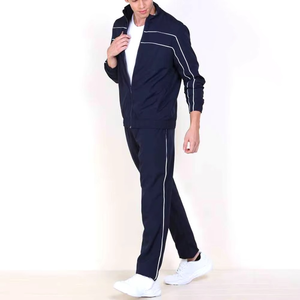 Ensemble de survêtement unisexe bleu marine, style sportif, respirant, en polyester, deux pièces, avec fermeture éclair intégrale, poches latérales, coupe classique, idéal pour l'été - Product Image 3
